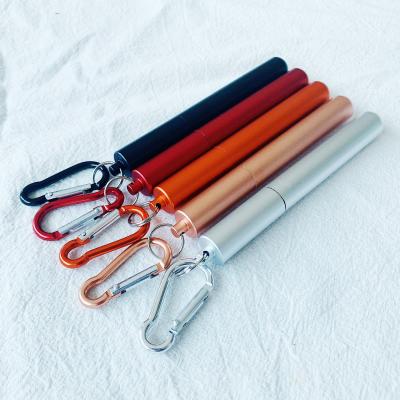 China Stainless Steel Portable Telescopic Metal Straw With Case And Climbing Folding Hook for sale