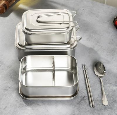 China Leak Proof 1 - 3 Compartment Food Grade 304 Stainless Steel Bento Lunch Box With Foldable Handle for sale