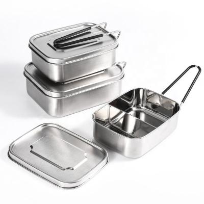 China Leak Proof Compartment Stainless Steel Bento Food Grade 304 Lunch Box With Foldable Handle for sale