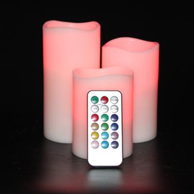 China Flameless color changing featurebattery powered white candles candle with 3 sets 18 key remote for sale