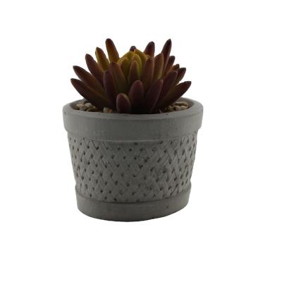 China Wedding Unique Mini Plants Green Grass Artificial Plastic Fresh Flower In Gray Pot For Home Decor for sale