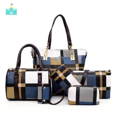 China Wholesale Fashionable PU Diagonal One-Shoulder Women Handbags Set 6pcs Lady Hand Bag Shoulder Bag New Pattern Purses And Ladies Handbags for sale