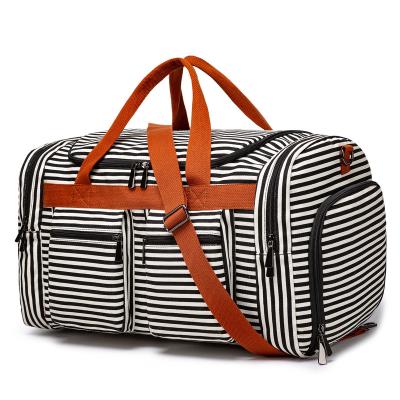 China Women Duffle Bag Fancy Leisure Travel Fashionable Custom Waterproof Fleece Striped Fashion Bags For Fashion Gym Handbags for sale