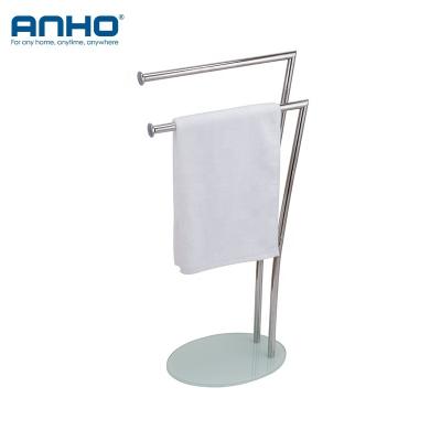 China Fashion High Quality Bathroom Accessory OEM Double Pole Floor Standing Stainless Steel Towel Racks for sale