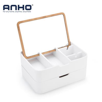 China Anho Hot Sale Modern Customized White Polyresin Jewelery Storage Box With Mirror for sale