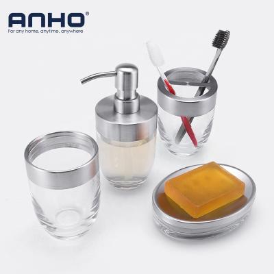 China ANHO 4Pcs/Set Sustainable High Quality Acrylic Silver Bathroom Accessory Set for sale