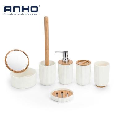 China ANHO Sustainable Six Pieces Plastic Bathroom Accessories Set for sale