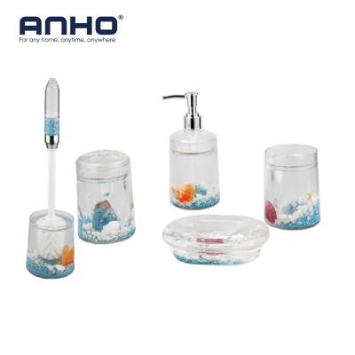 China Moden 5 Pieces 3D Acrylic Sea Shell Bathroom Accessories Set Sustainable Gift Bath Accessory for sale