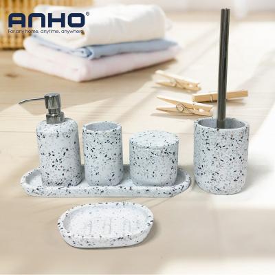 China Luxury Hotel Washroom 6piece Resin Bathroom Accessories Sustainable Bath Set for sale