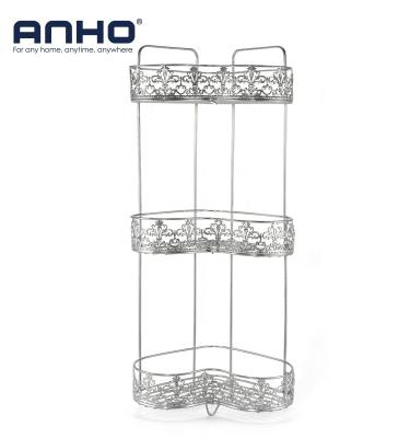 China Sustainable 3 Tier Wire Shelf Shelving Kitchen Bathroom Toilet Corner Organizer for sale