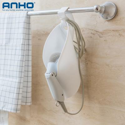 China Durable Travel Hotel Bathroom PE+ABS Hair Dryer Convenient Storage Rack Free Punch Hair Dryer Rack for sale