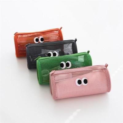 China Schools & 2022 New Office Cartoon Stationery Zipper Cute Smooth Cute Pencil Case Large Eyes Mesh Multifunctional Student Large Capacity Pencil Bag for sale