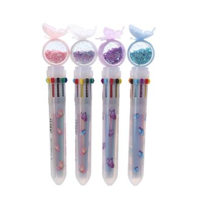 China office & School Pen Creative Cartoon Cute Butterfly Refill 0.5mm Ten-color Sequin Durable Smooth Press Ballpoint Pens Eco-Friendly for sale