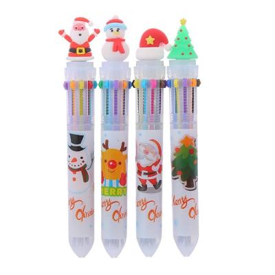 China office & Hot Selling Custom LOGO Creative School Pen Ten-color Christmas Pen 0.5mm Oily Bullet Writing Smooth Press Wear-resisting Ballpoint Pen for sale