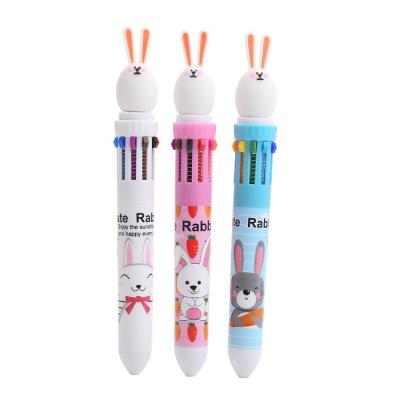 China office & Wholesale Custom LOGO Creative Cartoon Cute Rabbit School 10 Color Press Pen 0.5mm Color Pen Oily Pen Writing Smooth Multicolor Ballpoint for sale