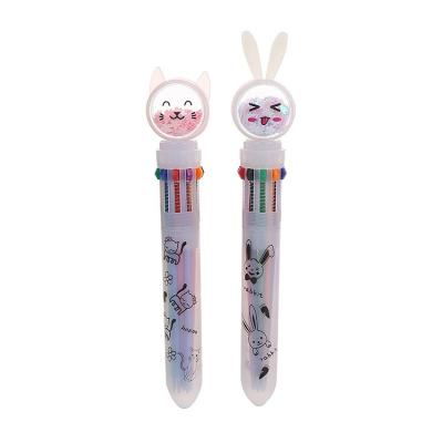 China office & School Pen Hot Selling New Custom Creative Transparent Animal Shape Glitter 10 Colors 0.5mm Retractable Multicolor Ballpoint Pen for sale