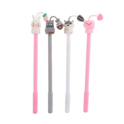 China Normal Hot Sale LOGO Cartoon Animal Antennae Silicone Head 0.5mm Needle Tube Custom Black Refill Writing Gel Smooth Cute Signature Pen for sale