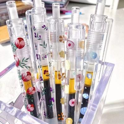 China Hot Selling Floral New Small Glitter Series Minimalistic Exam 0.5mm Exam 0.5mm Black Press Type Small Gel Pen for sale