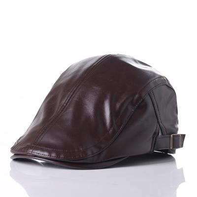 China JOINT PU Leather Beret For Men Fall And Winter Painter Front Hat For Middle-aged And Older With Outdoor Warm Fleece Hat for sale