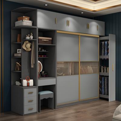 China Customizable Modern Wood Convertible Gold Sliding Door Mirror Wardrobe Cabinet With Makeup Vanity Mirror for sale