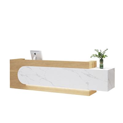 China Modern Minimalist Design LED Solid Wood Reception Desk Creative Bright Multicolor Customizable Reception Desk for sale