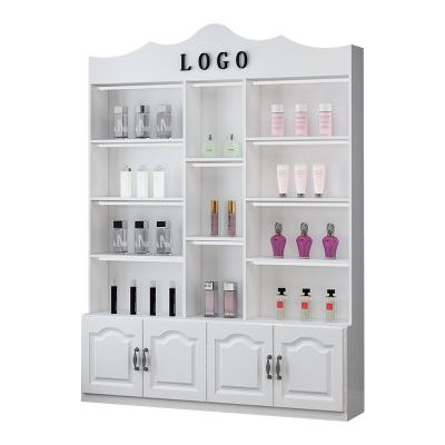 China Minimalist Cosmetic Display Cabinet Shelf Barber Shop Beauty Salon Manicure Skin Care Product Pedestal Showcase for sale