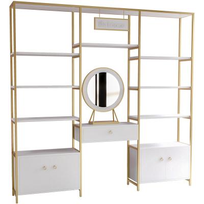 China Minimalist Simple Solid Color Can Be Customized With Mirror Mall Display Rack Beauty Salon Cosmetic Shelf for sale