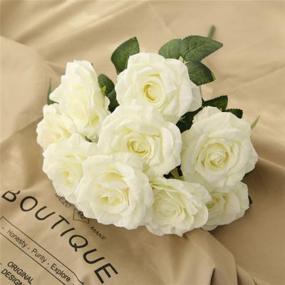 China Home& party& Wedding Decotation Hot Sale 9 Heads Rose Bouquet Flower for Wedding Decoration,Artificial Rose Bouquet for sale