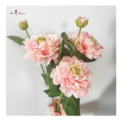 China QSLH-C1290 Hot Sale 2 Heads Silk Dahlia Silk Artificial Flower Decorative Dahlia For Wedding Decor for sale