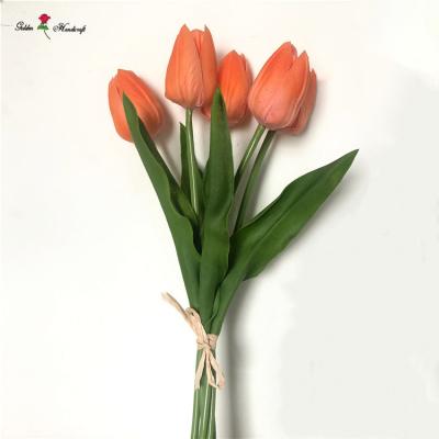 China QSLH-C1319 Touch Artificial Flower Bouquet PU Tulips 5 Heads High Quality Real Tulip for sale