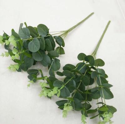 China Wholesale Silk 7-fork&9-fork Eucalyptus Leaves Green Landscape Decoration for sale