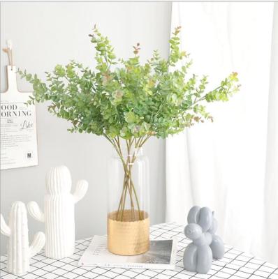 China Hot Selling Plastic Simulated 3 Plastic Fork Eucalyptus Leaves For Wedding Decoration for sale