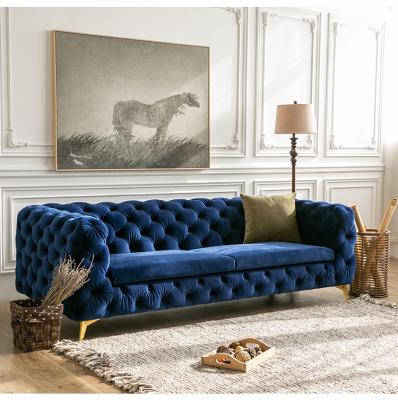 China Tufted sofas for home living room couch sofa button modern luxury blue velvet seater modern sofa for sale