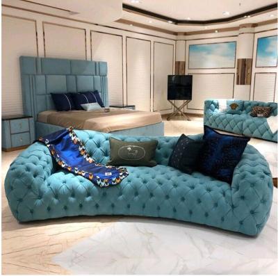 China Luxury New Trend 3 Seater Tufted Button Tufted Indigo Couches Nubuck Fabric Chesterfield Sofas For Living Room for sale