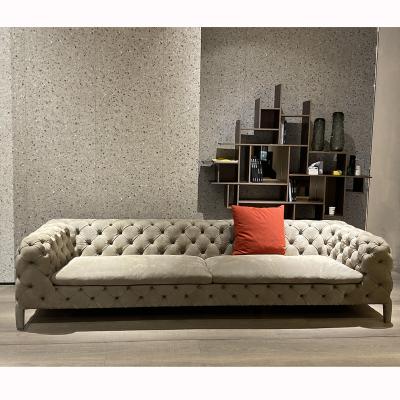 China Chesterfield Tufted Modern Long Sofa Genuine Leather Tufted Sofa In Furniture Italian Leather Sofas Living Room for sale