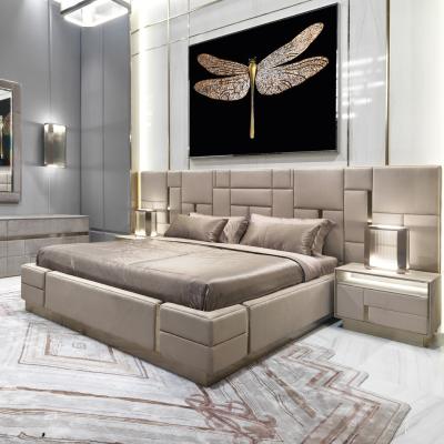 China Double Bed Luxury Italian Bedroom Furniture Storage Latest Modern Designer Italian Furniture Large Set Leather Luxury Bed for sale