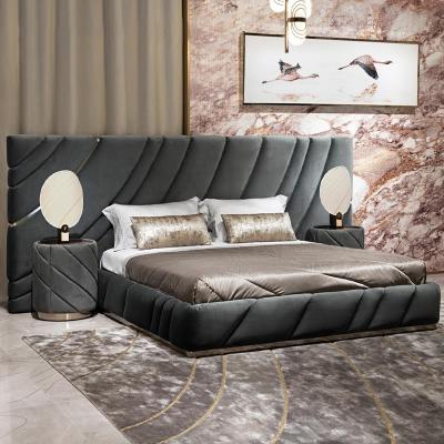 China Contemporary Luxury Soft Unique Fabric Upholstered Bed Wide Queen Size Headboard Beds Bedroom Bed Design Fabric Headboard Beds New Double Queen for sale