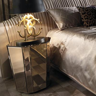 China Modern mirrored wood bedside table luxury style mirrored gold glass bedside table nightstand italian bedroom designer bedside table for sale