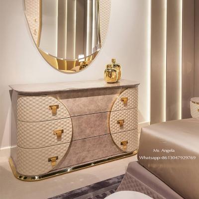 China High end modern luxury marble topped medium wardrobe leather upholstered dresser sideboard dressing room for bed room set napa leather upholstered sideboard for sale