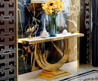 China Modern luxury luxury tempered glass console table stainless steel console table living room furniture for sale