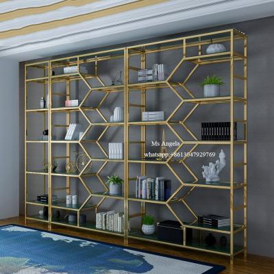 China Home Department Book Shelves Metal Gold Metal Plate Steel Plate Modern Stainless Design Luxury Modern Book Shelf Book Rack Modular Book Shelves New for sale