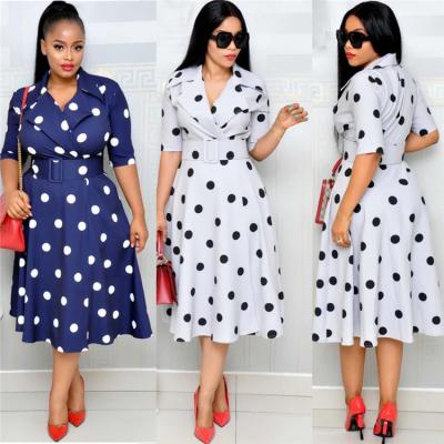 China Wholesale Summer Dresses Women Polka Dot Ladies Formal Work Size IF-150 2021 Ladies Office Dresses Elegant Women Plus Anti-Static Dresses for sale