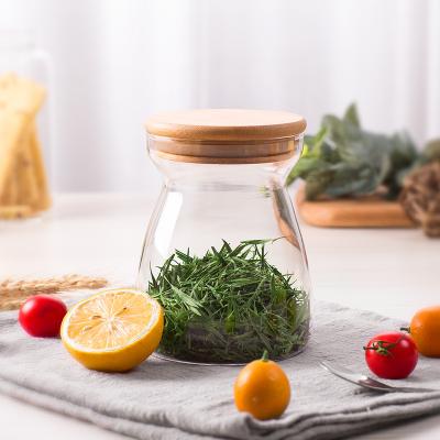 China Best Selling High Quality Luxury High Trapezium Sealing Glass Reservoir Borosilicate Glass Heat Resistant Jar With Bamboo Lid Food Jar for sale