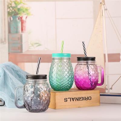 China Mason Jar 500mL Packaging Cheap Pineapple Shape Clear Glass-Glass Water Drink Bottle With Lid Pineapple Shaped Purple 450ml Glass for sale