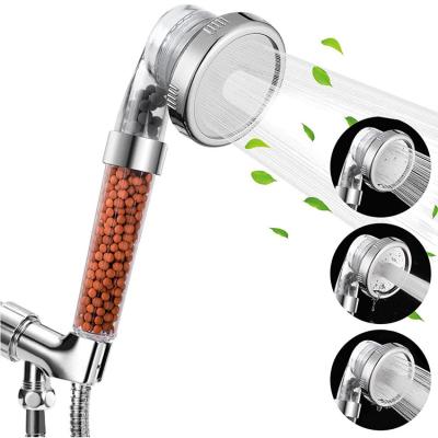 China No Needless Water Saving 3 Mode Adjustable Negative Ion Filter Ball Mineral Shower Head for sale