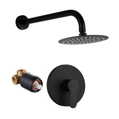 China Without Sliding Bar Pexmax 8inch Round Brass Mixer System Shower Set Hotel Shower Set Built-In Shower Head Black for sale