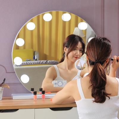 China Customized Popular Lighted LED 10 Bulbs Hollywood Style Lighted Makeup Round Mirror With Lights for sale