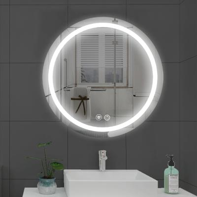 China Eclectic Round Glass Hollywood Illuminated Smart Wall Mount Lighted LED Bath Makeup Vanity Cosmetic Bathroom Mirrors With Light for sale