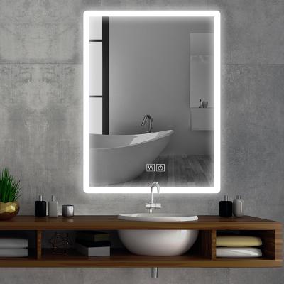 China Professional Manufacturers Style Time Display Bright Modern Mirror Bathroom Customized Smart LED Backlit Anti-fog Device Mirror for sale