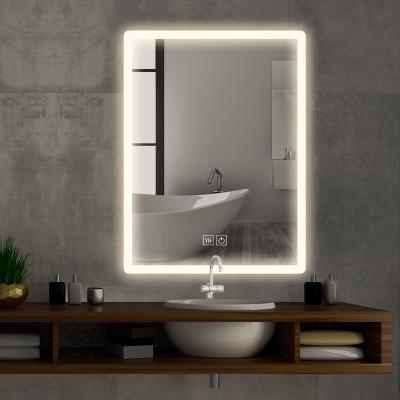 China Eclectic Custom Made Rectangular Three Color LED Light Anti Fog Bath CE Height Bathroom Wall Mounted Mirror for sale